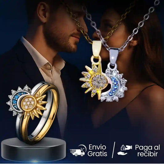 Combo Collar y anillo  Sol Y Luna Eclipse + Caja de Regalo